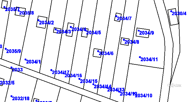 Parcela st. 2034/6 v KÚ Volyně, Katastrální mapa