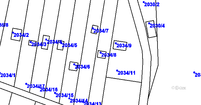 Parcela st. 2034/8 v KÚ Volyně, Katastrální mapa