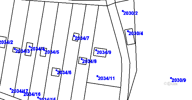 Parcela st. 2034/9 v KÚ Volyně, Katastrální mapa