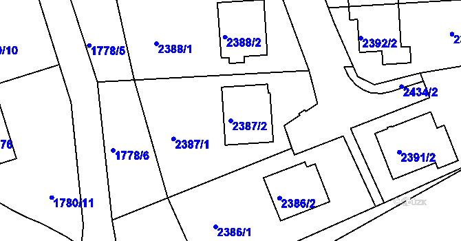 Parcela st. 2387/2 v KÚ Volyně, Katastrální mapa