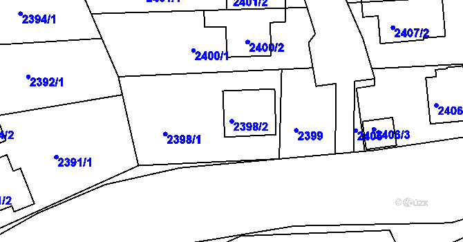 Parcela st. 2398/2 v KÚ Volyně, Katastrální mapa