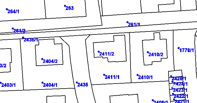 Parcela st. 2411/2 v KÚ Volyně, Katastrální mapa