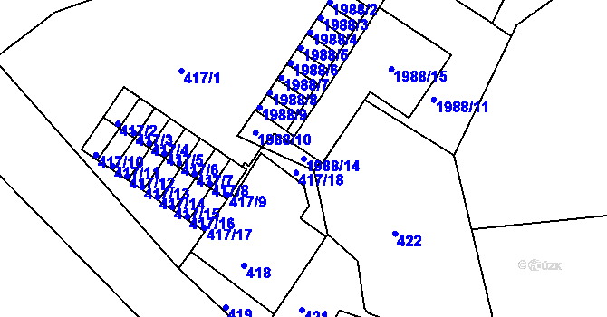 Parcela st. 1988/14 v KÚ Volyně, Katastrální mapa