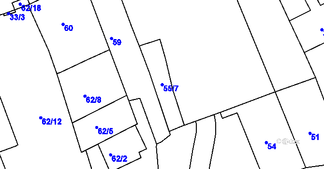 Parcela st. 55/7 v KÚ Volyně, Katastrální mapa