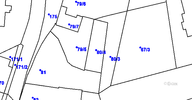 Parcela st. 80/4 v KÚ Volyně, Katastrální mapa