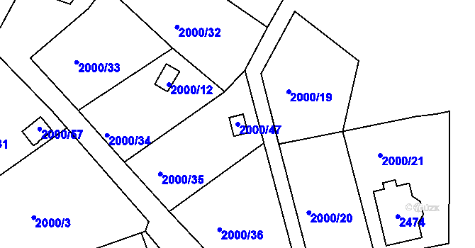 Parcela st. 2000/47 v KÚ Volyně, Katastrální mapa