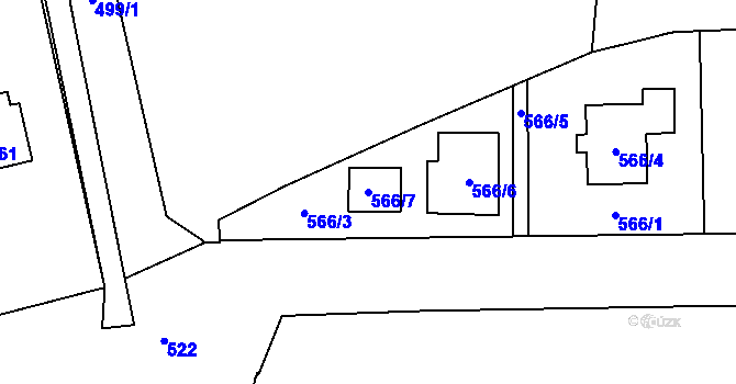 Parcela st. 566/7 v KÚ Volyně, Katastrální mapa