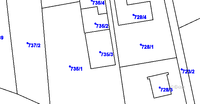 Parcela st. 735/3 v KÚ Volyně, Katastrální mapa