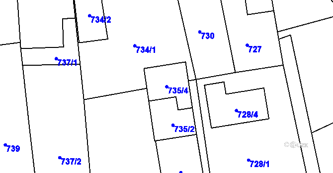 Parcela st. 735/4 v KÚ Volyně, Katastrální mapa