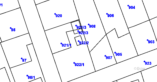 Parcela st. 922/2 v KÚ Volyně, Katastrální mapa