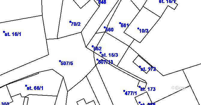 Parcela st. 15/3 v KÚ Vonoklasy, Katastrální mapa