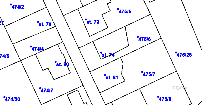Parcela st. 74 v KÚ Vonoklasy, Katastrální mapa