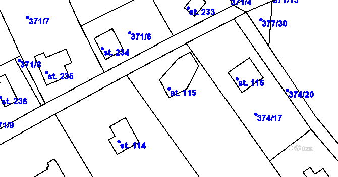 Parcela st. 115 v KÚ Vonoklasy, Katastrální mapa