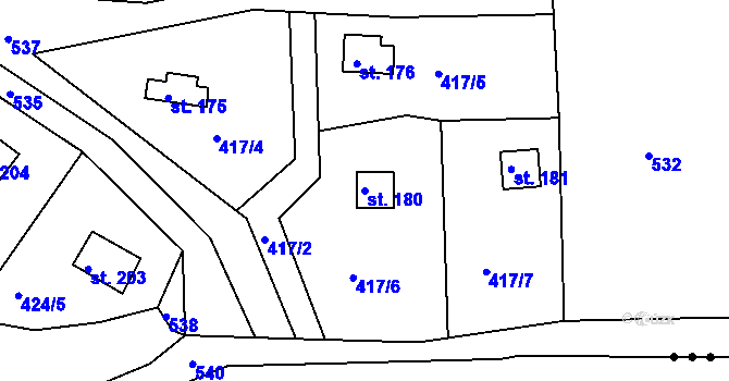 Parcela st. 180 v KÚ Vonoklasy, Katastrální mapa