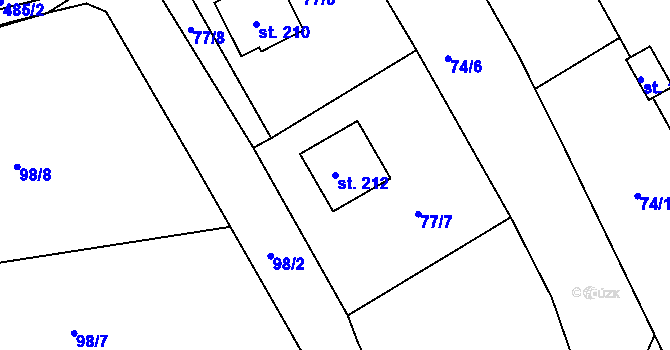 Parcela st. 212 v KÚ Vonoklasy, Katastrální mapa