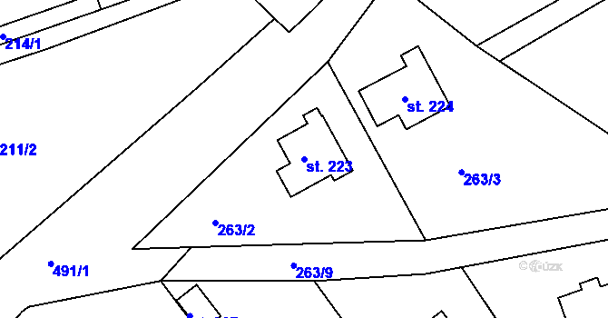 Parcela st. 223 v KÚ Vonoklasy, Katastrální mapa