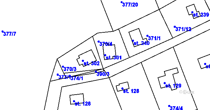 Parcela st. 301 v KÚ Vonoklasy, Katastrální mapa