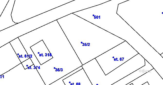 Parcela st. 35/2 v KÚ Vonoklasy, Katastrální mapa