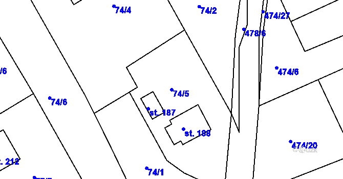 Parcela st. 74/5 v KÚ Vonoklasy, Katastrální mapa