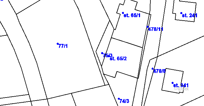 Parcela st. 75/3 v KÚ Vonoklasy, Katastrální mapa