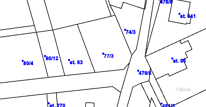 Parcela st. 77/3 v KÚ Vonoklasy, Katastrální mapa