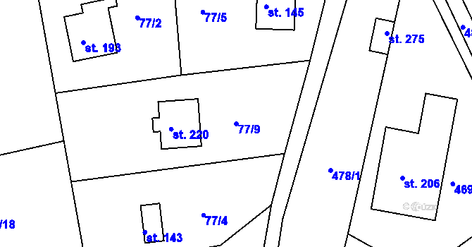 Parcela st. 77/9 v KÚ Vonoklasy, Katastrální mapa