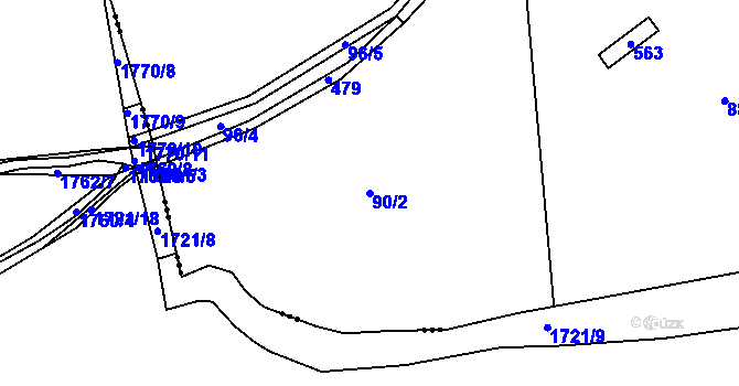 Parcela st. 90/2 v KÚ Vonoklasy, Katastrální mapa