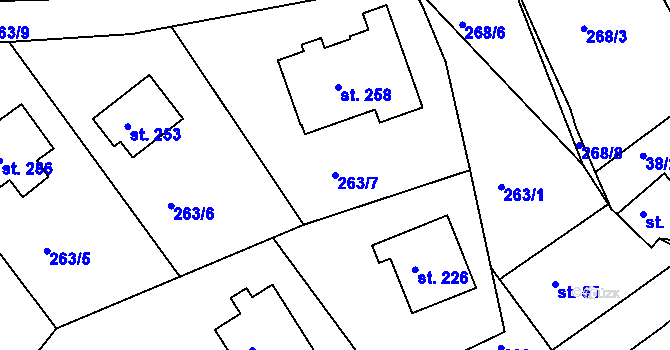Parcela st. 263/7 v KÚ Vonoklasy, Katastrální mapa