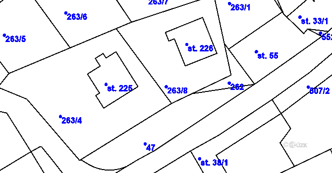 Parcela st. 263/8 v KÚ Vonoklasy, Katastrální mapa