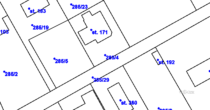 Parcela st. 285/4 v KÚ Vonoklasy, Katastrální mapa