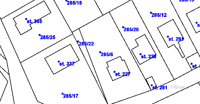 Parcela st. 285/6 v KÚ Vonoklasy, Katastrální mapa