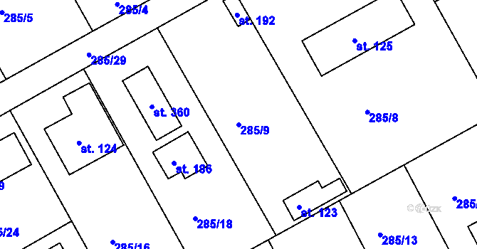 Parcela st. 285/9 v KÚ Vonoklasy, Katastrální mapa
