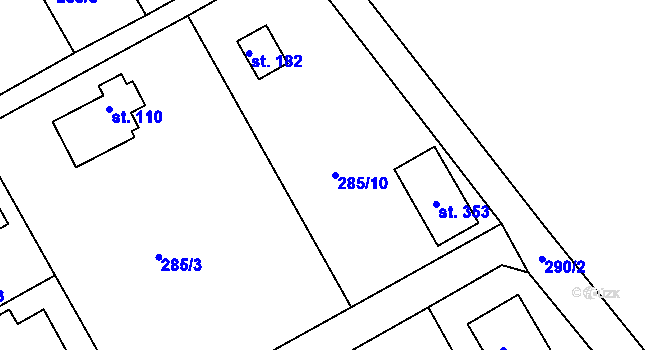 Parcela st. 285/10 v KÚ Vonoklasy, Katastrální mapa