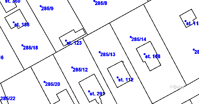 Parcela st. 285/13 v KÚ Vonoklasy, Katastrální mapa