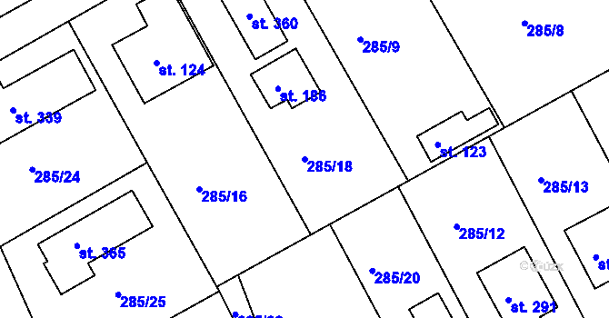 Parcela st. 285/18 v KÚ Vonoklasy, Katastrální mapa