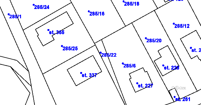 Parcela st. 285/22 v KÚ Vonoklasy, Katastrální mapa