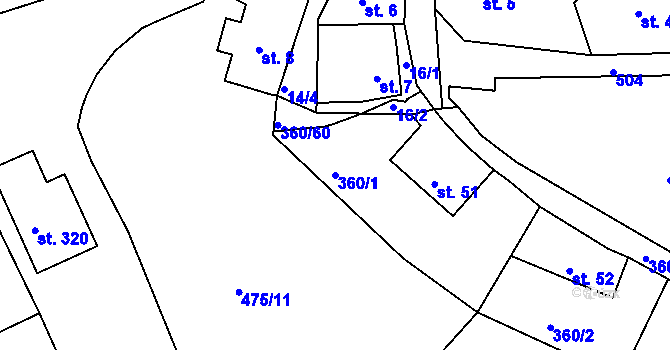 Parcela st. 360/1 v KÚ Vonoklasy, Katastrální mapa