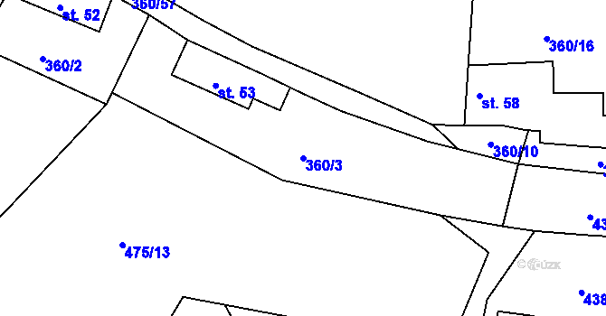 Parcela st. 360/3 v KÚ Vonoklasy, Katastrální mapa