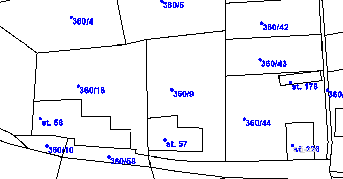 Parcela st. 360/9 v KÚ Vonoklasy, Katastrální mapa