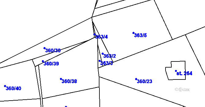 Parcela st. 363/2 v KÚ Vonoklasy, Katastrální mapa