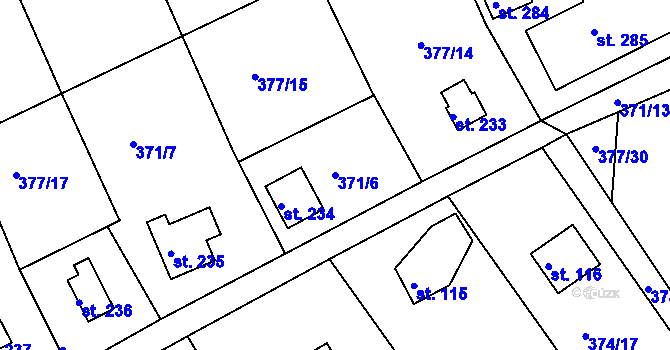 Parcela st. 371/6 v KÚ Vonoklasy, Katastrální mapa