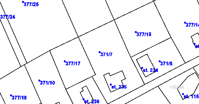 Parcela st. 371/7 v KÚ Vonoklasy, Katastrální mapa