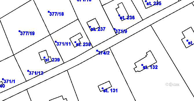 Parcela st. 374/2 v KÚ Vonoklasy, Katastrální mapa
