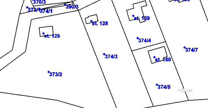 Parcela st. 374/3 v KÚ Vonoklasy, Katastrální mapa