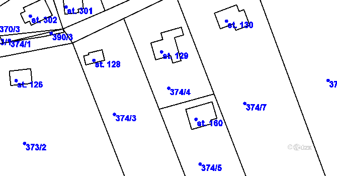 Parcela st. 374/4 v KÚ Vonoklasy, Katastrální mapa