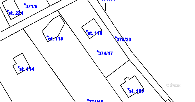 Parcela st. 374/17 v KÚ Vonoklasy, Katastrální mapa