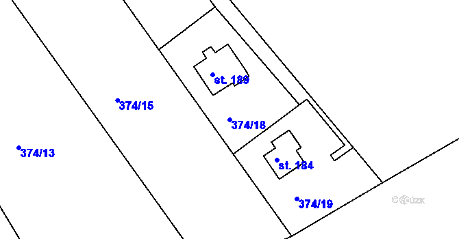 Parcela st. 374/18 v KÚ Vonoklasy, Katastrální mapa
