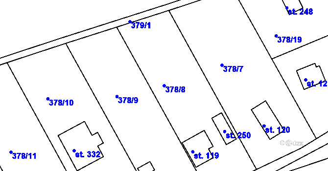 Parcela st. 378/8 v KÚ Vonoklasy, Katastrální mapa