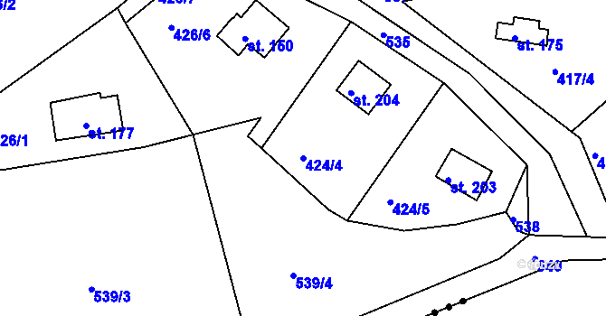 Parcela st. 424/4 v KÚ Vonoklasy, Katastrální mapa
