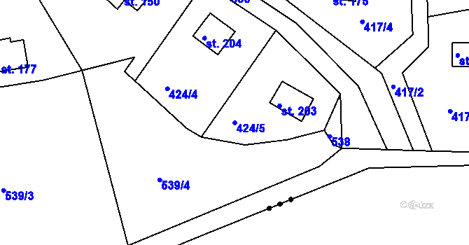 Parcela st. 424/5 v KÚ Vonoklasy, Katastrální mapa